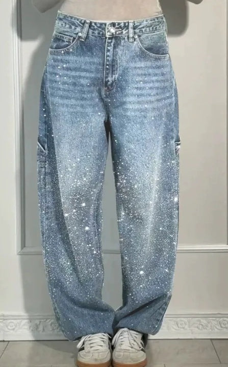 Sydney™ | Vaqueros baggy de tiro alto con brillantes