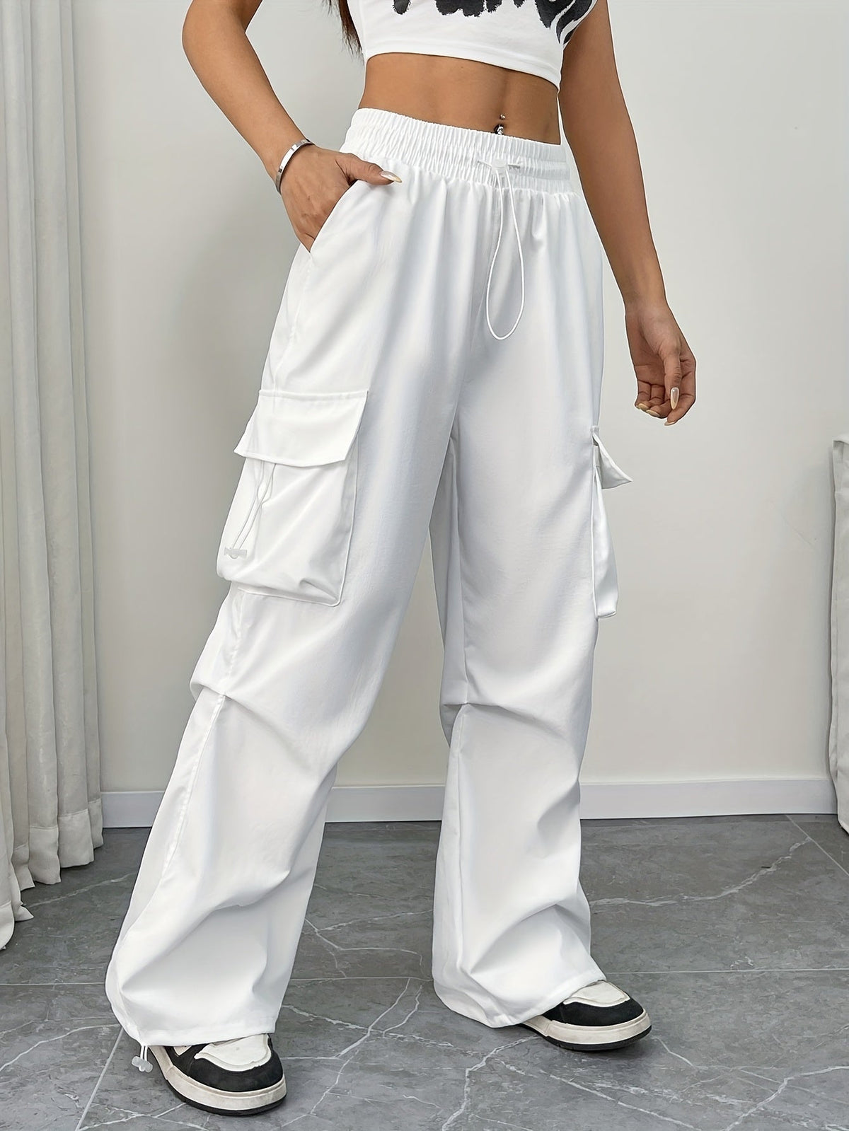 Genevieve™ | Pantalón cargo de pierna ancha con cintura elástica