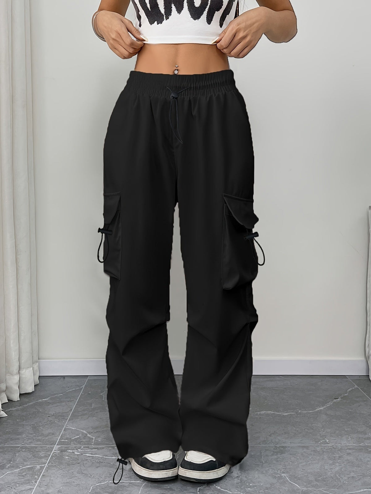 Genevieve™ | Pantalón cargo de pierna ancha con cintura elástica