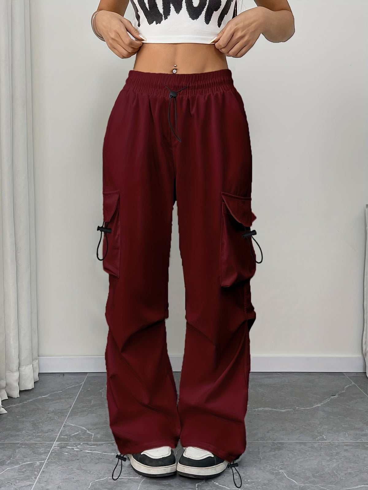 Genevieve™ | Pantalón cargo de pierna ancha con cintura elástica