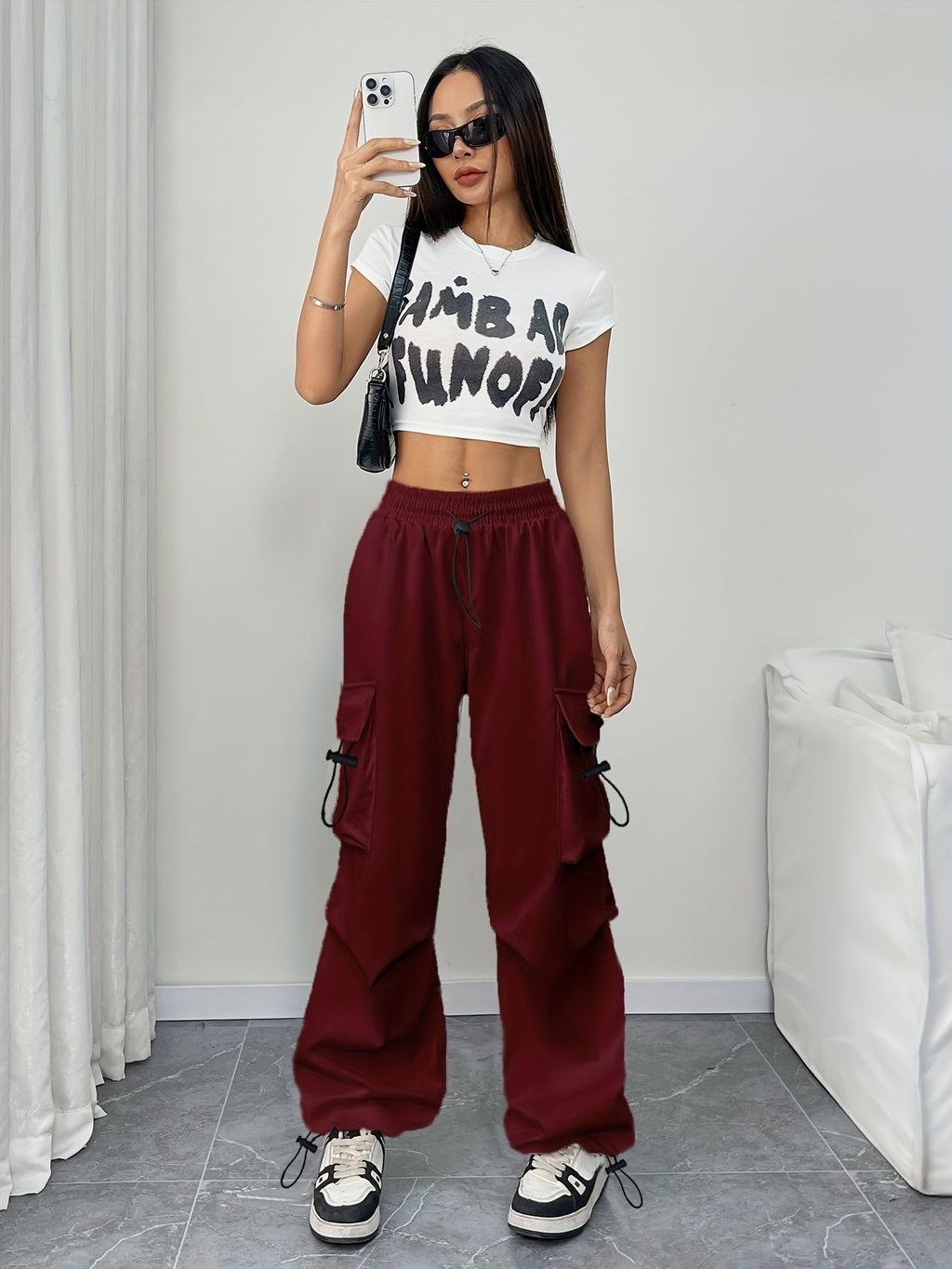 Genevieve™ | Pantalón cargo de pierna ancha con cintura elástica