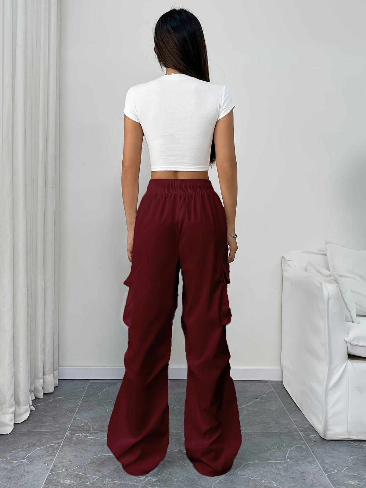 Genevieve™ | Pantalón cargo de pierna ancha con cintura elástica