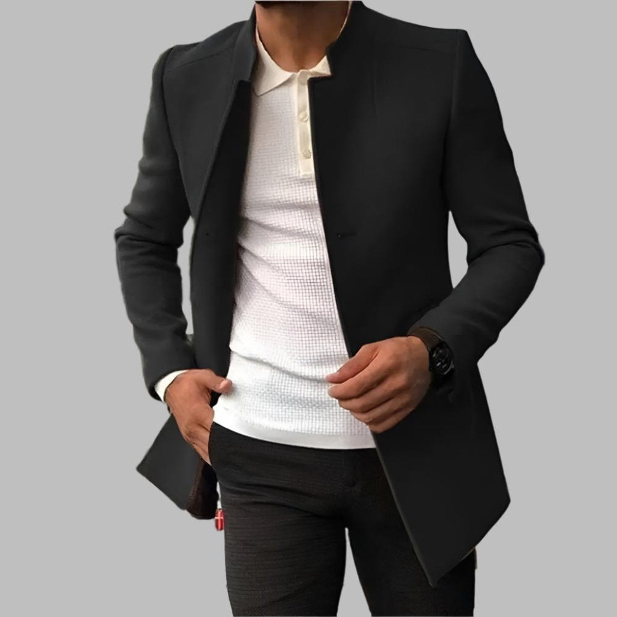 Harrison™ | Abrigo de lana slim fit con cuello mao