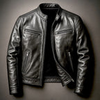 Joshua™ | Cazadora de piel con cuello mao y cremallera