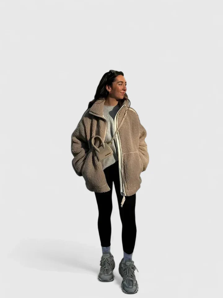 Natalie™ | Chaquetón de borreguito oversize con cuello alto