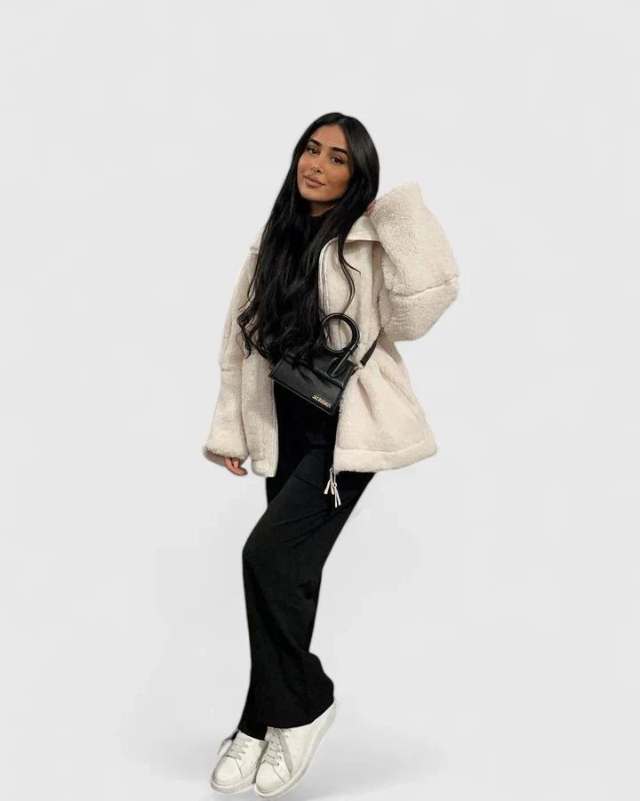 Natalie™ | Chaquetón de borreguito oversize con cuello alto