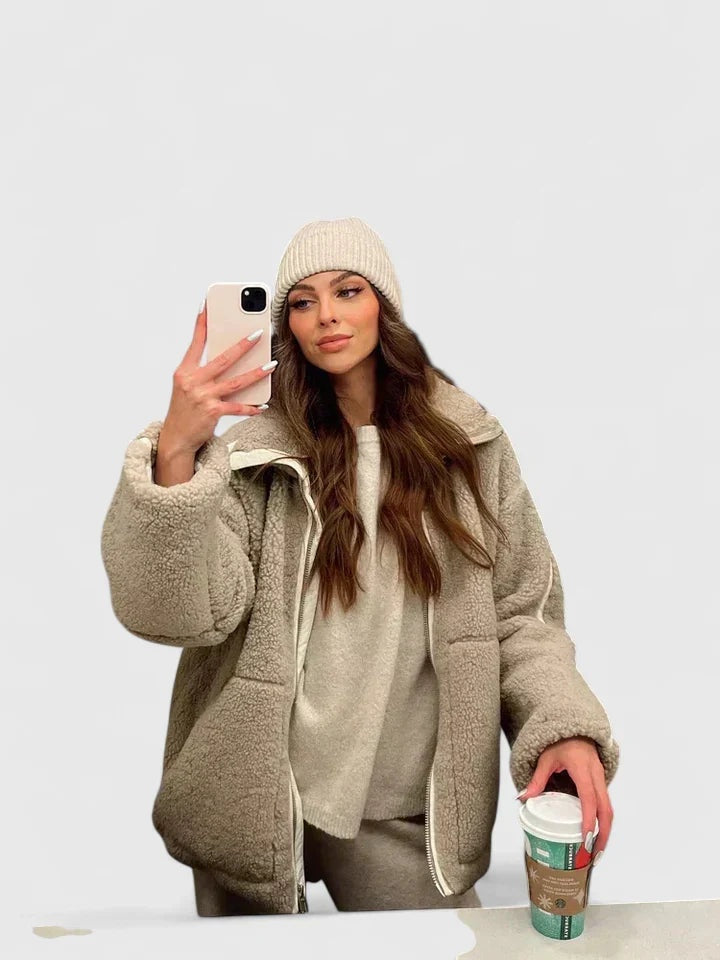 Natalie™ | Chaquetón de borreguito oversize con cuello alto