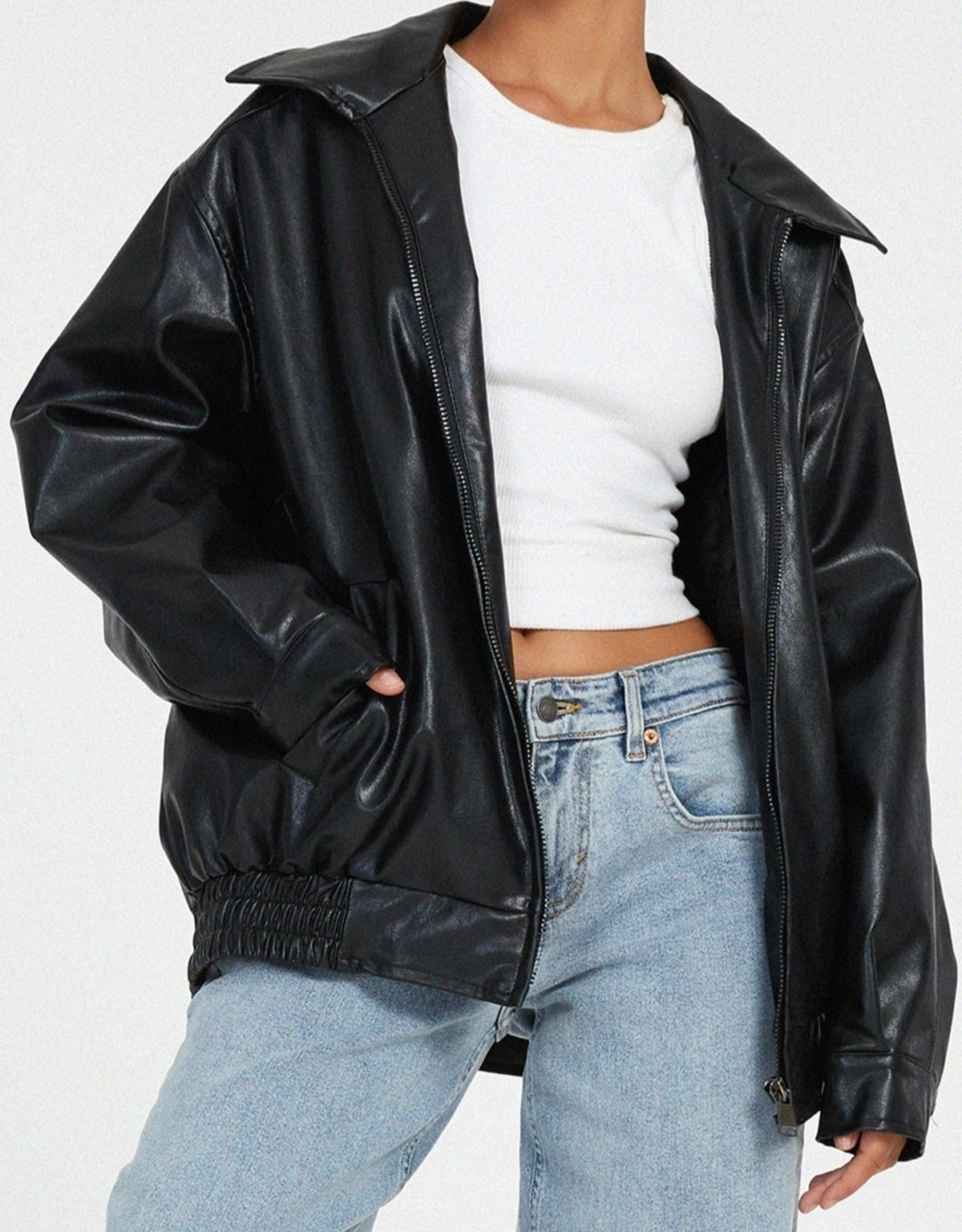 Diana™ | Chaqueta biker oversize efecto piel con cremallera