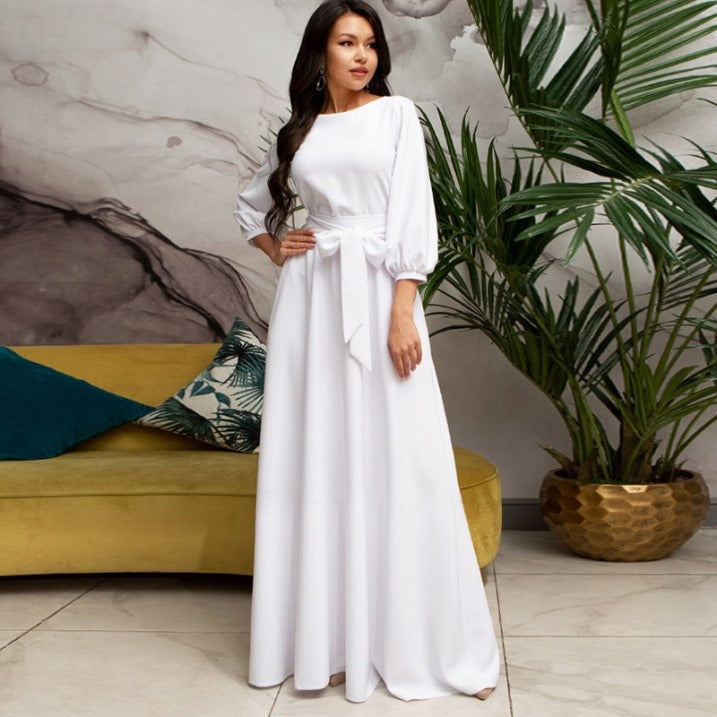 Anna™ | Vestido de novia sencillo de manga larga con cinturón