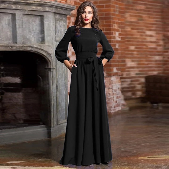 Anna™ | Vestido de novia sencillo de manga larga con cinturón