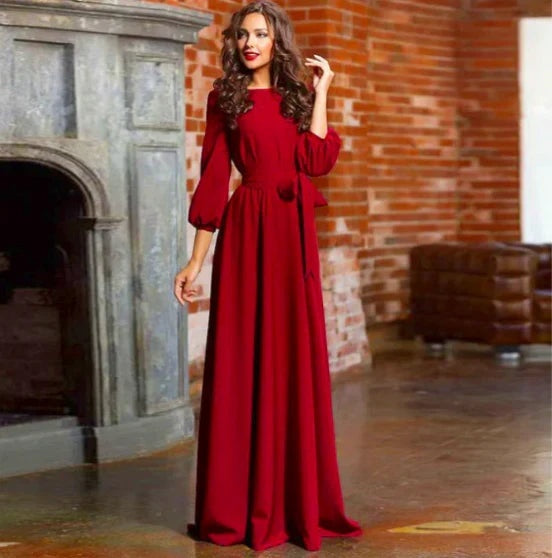 Anna™ | Vestido de novia sencillo de manga larga con cinturón
