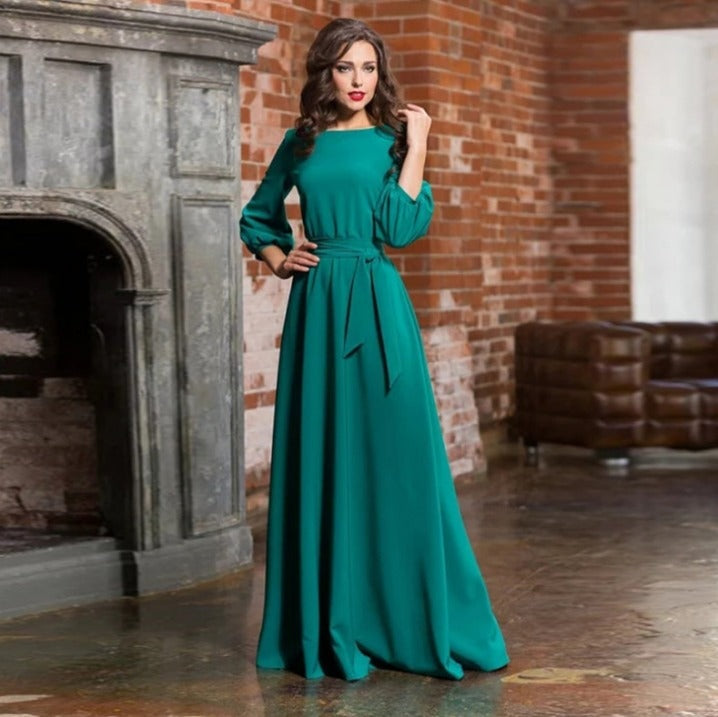 Anna™ | Vestido de novia sencillo de manga larga con cinturón