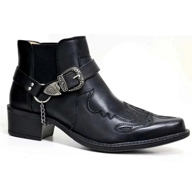 Samuel™ | Botas cowboy de piel con hebilla y cadena