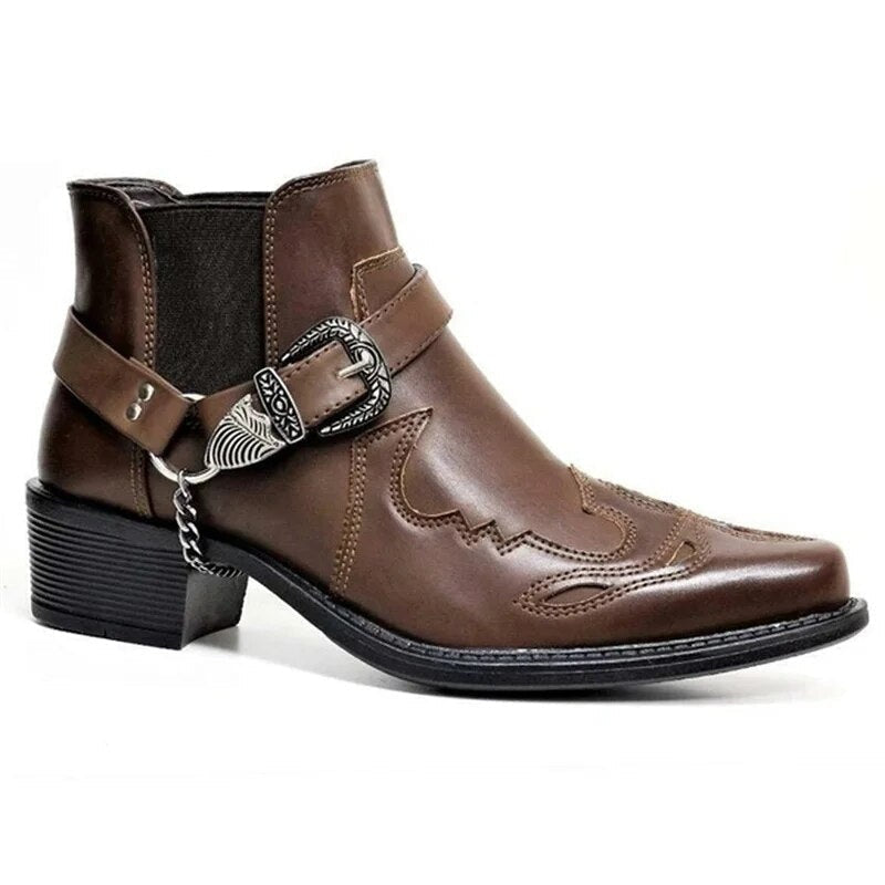 Samuel™ | Botas cowboy de piel con hebilla y cadena