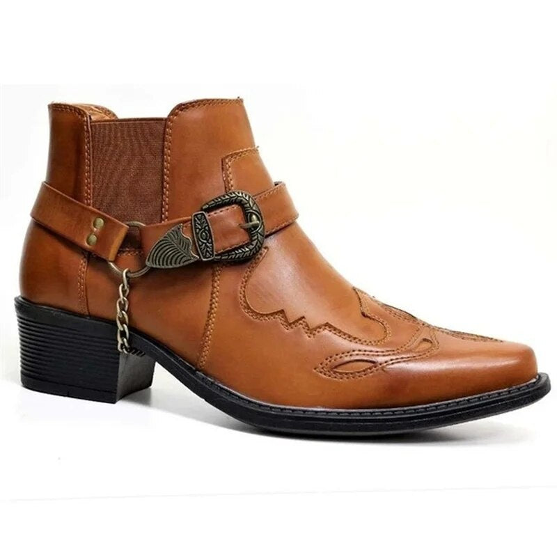 Samuel™ | Botas cowboy de piel con hebilla y cadena