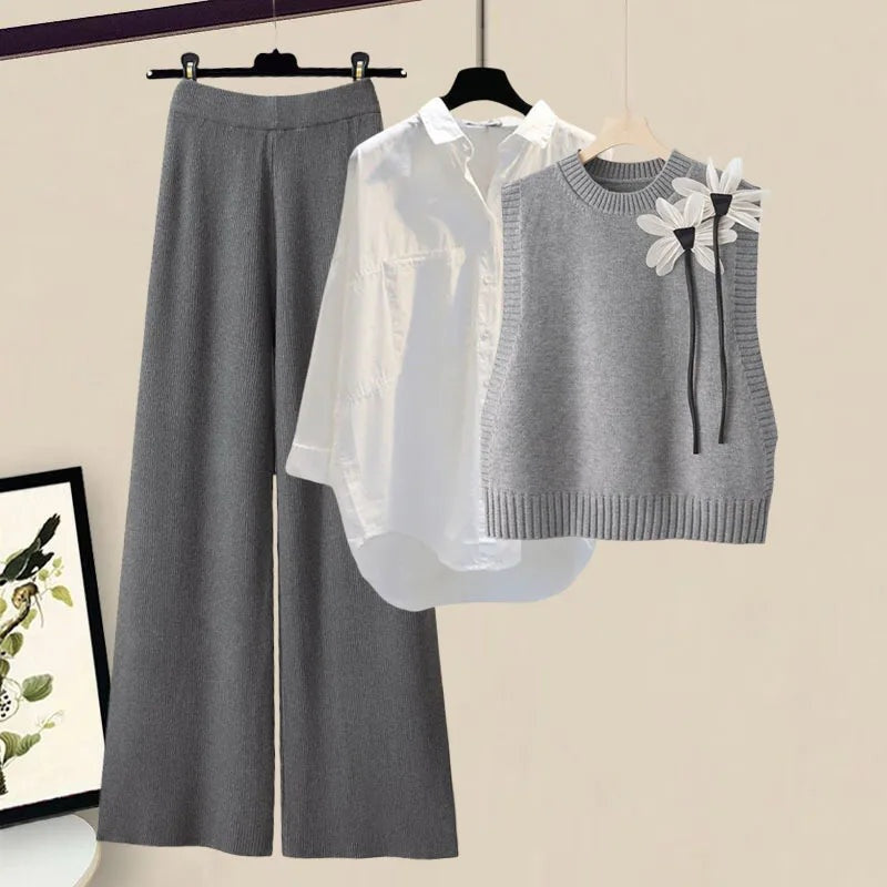 Lucy™ | Conjunto de punto de 3 piezas con chaleco floral