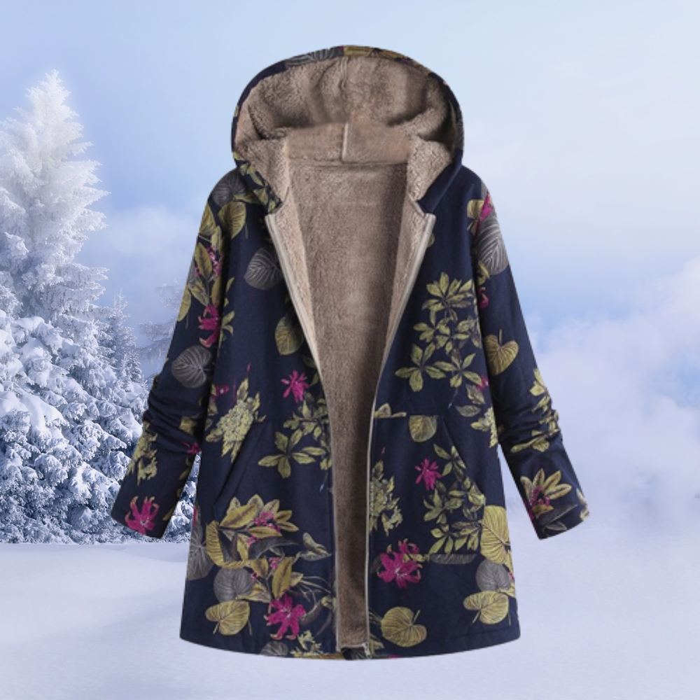 Josie™ | Chaqueta larga de borreguito estampada con capucha