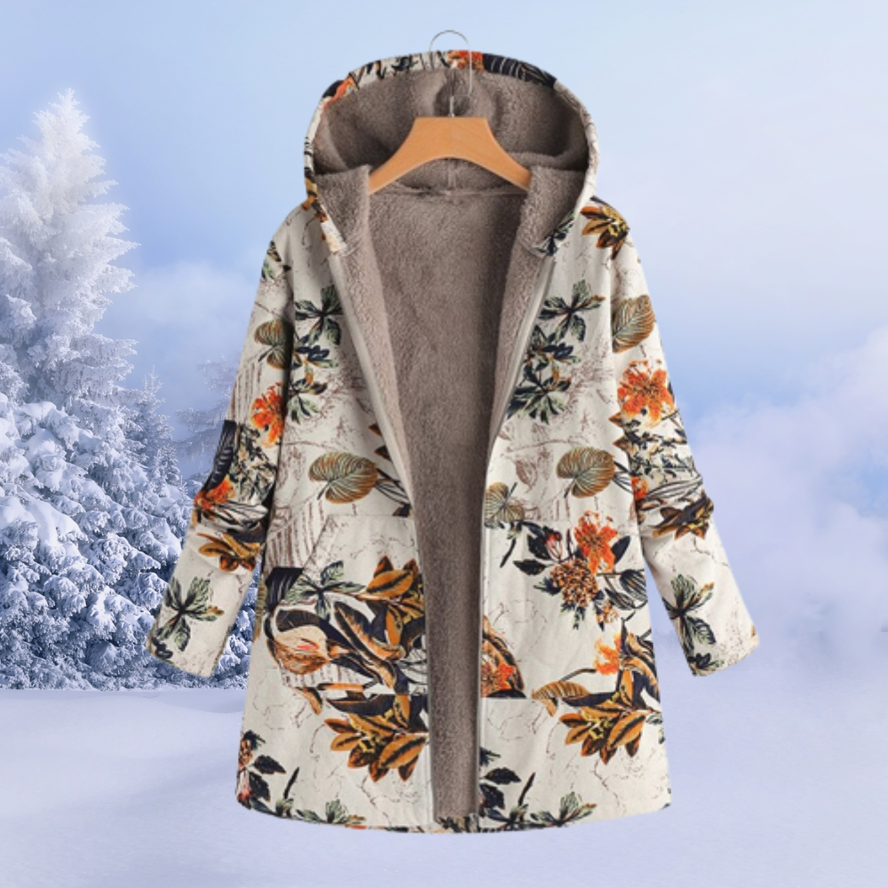Josie™ | Chaqueta larga de borreguito estampada con capucha
