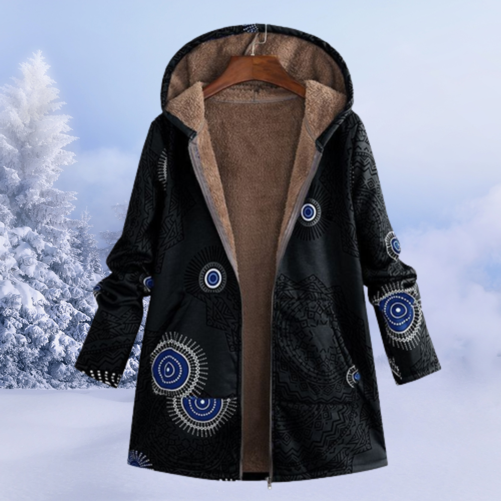 Josie™ | Chaqueta larga de borreguito estampada con capucha