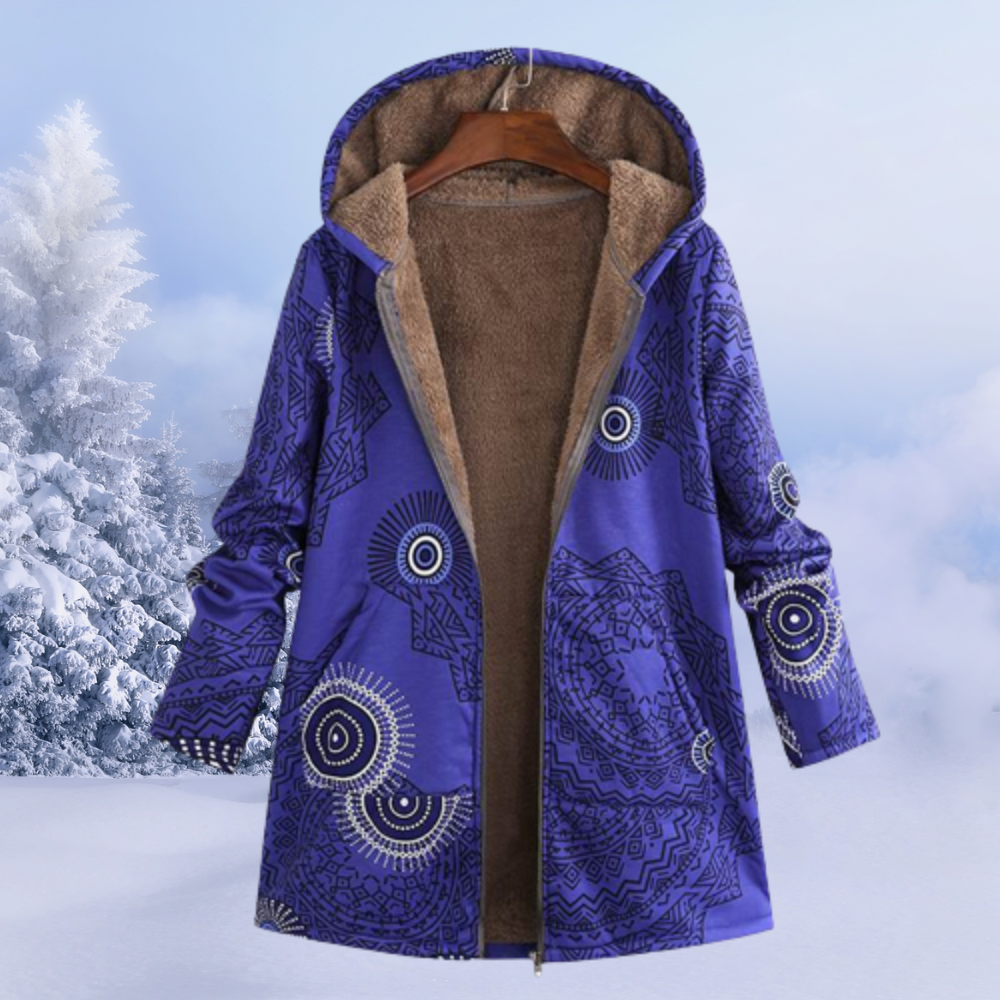 Josie™ | Chaqueta larga de borreguito estampada con capucha