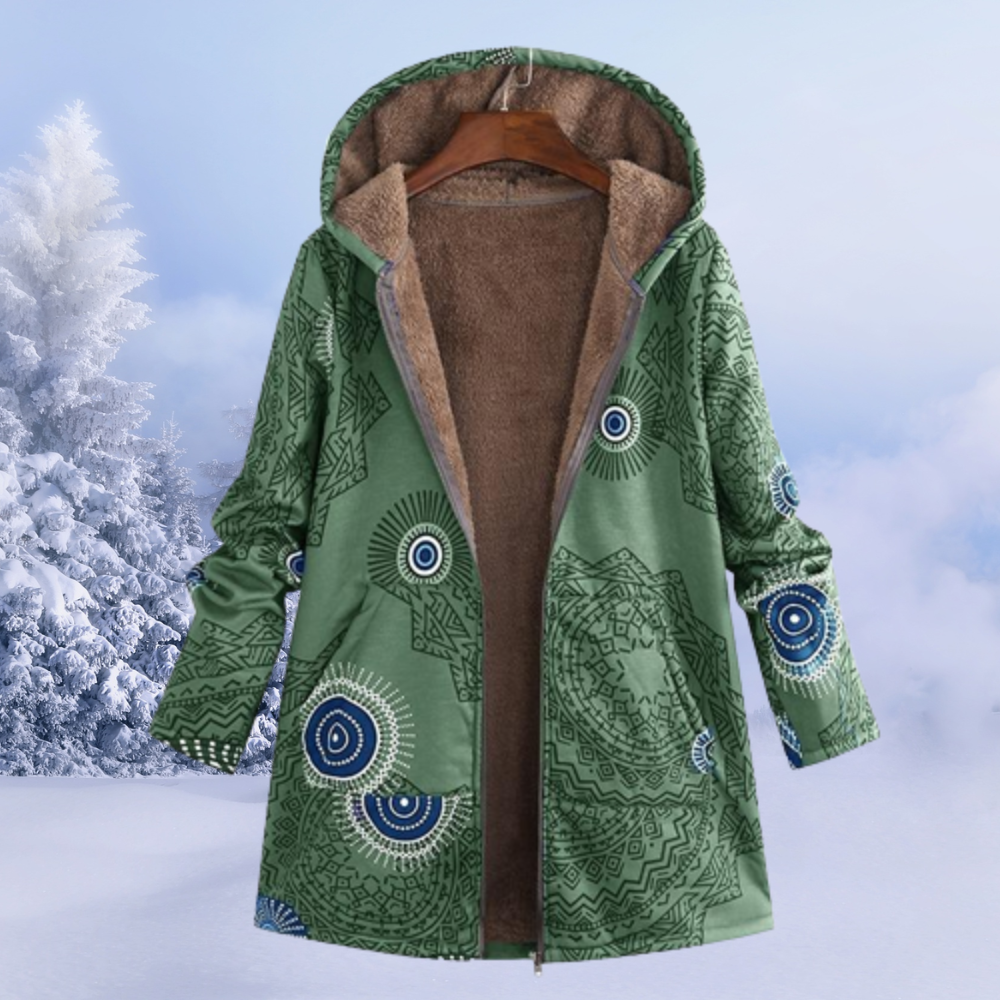 Josie™ | Chaqueta larga de borreguito estampada con capucha