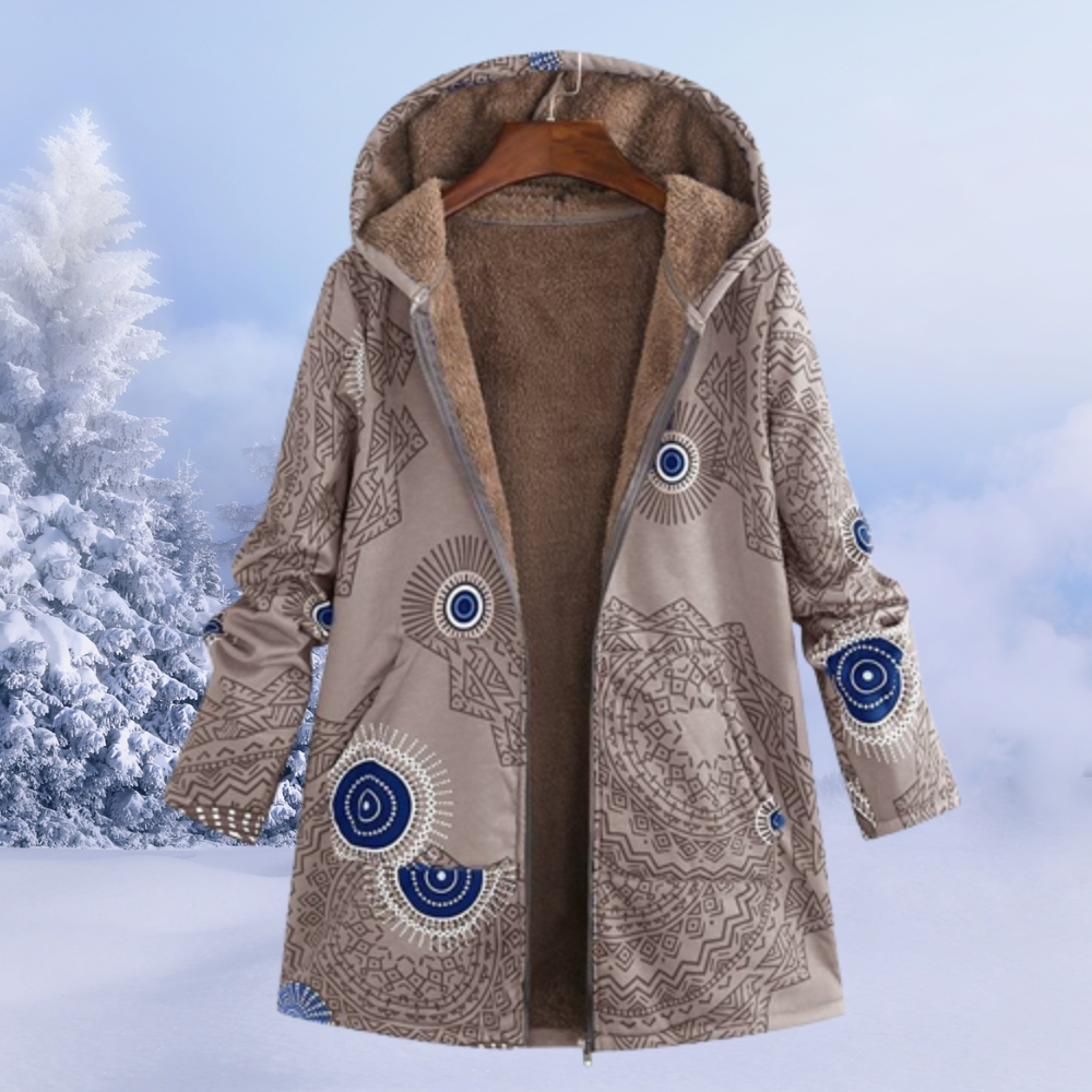 Josie™ | Chaqueta larga de borreguito estampada con capucha