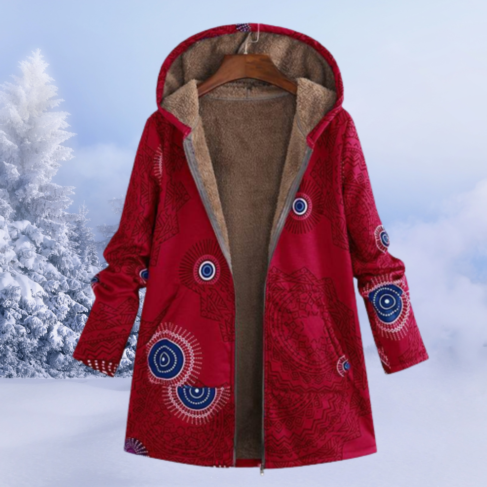 Josie™ | Chaqueta larga de borreguito estampada con capucha