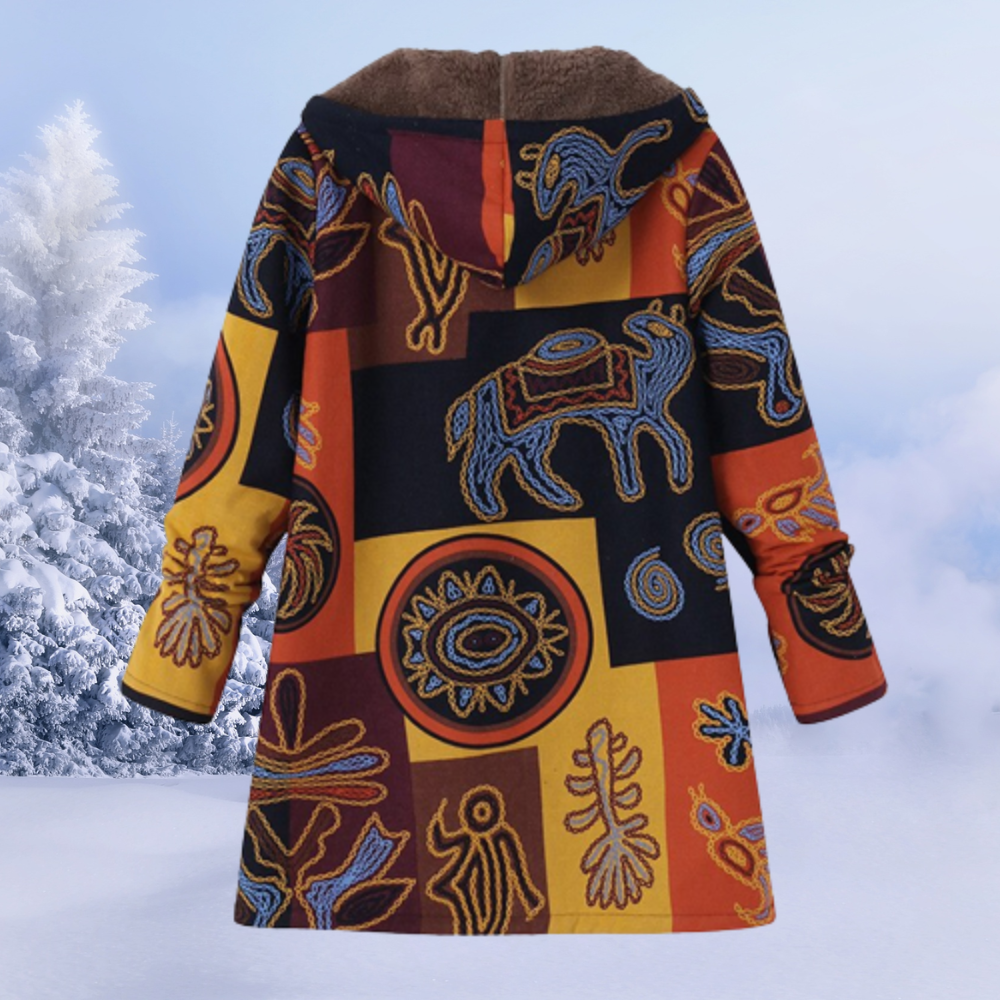 Josie™ | Chaqueta larga de borreguito estampada con capucha