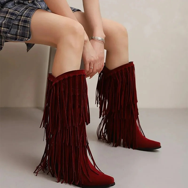 Eliza™ | Botas camperas altas con flecos