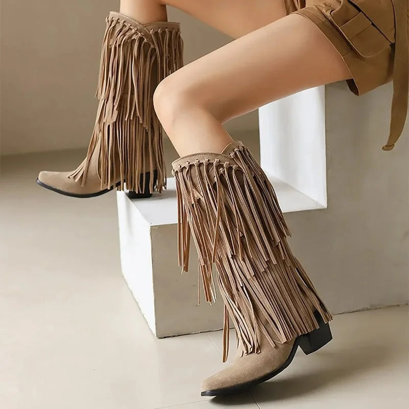 Eliza™ | Botas camperas altas con flecos