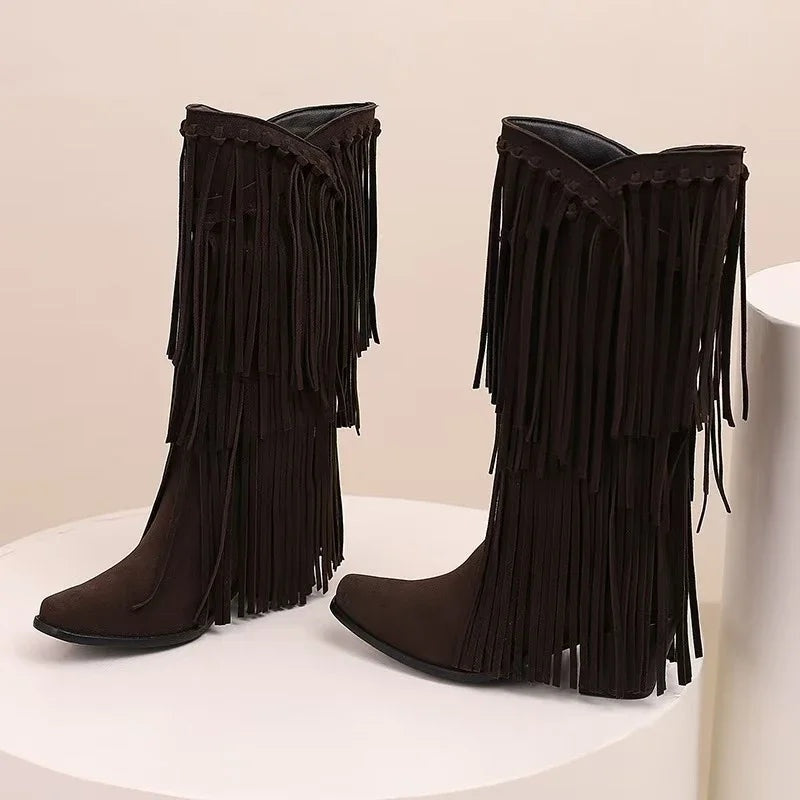 Eliza™ | Botas camperas altas con flecos