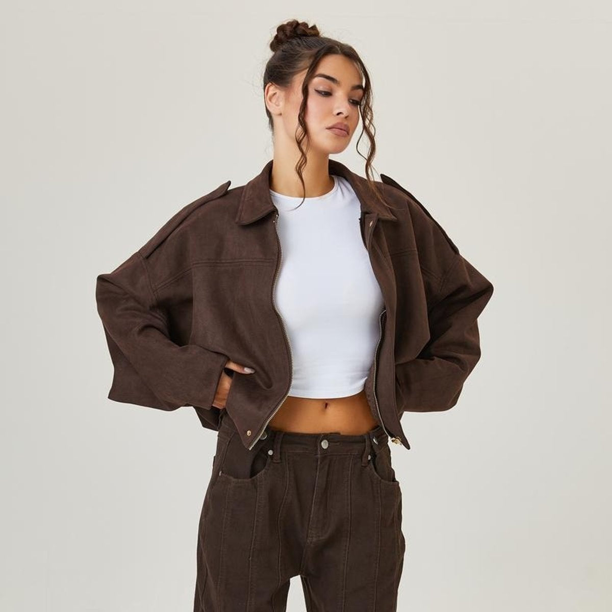 Phoebe™ | Chaqueta bomber oversize de antelina para mujer