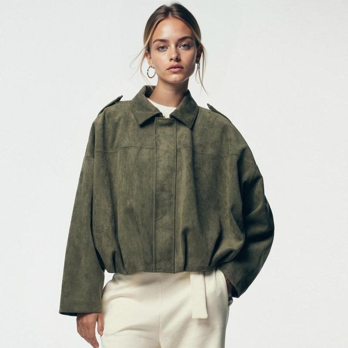 Phoebe™ | Chaqueta bomber oversize de antelina para mujer