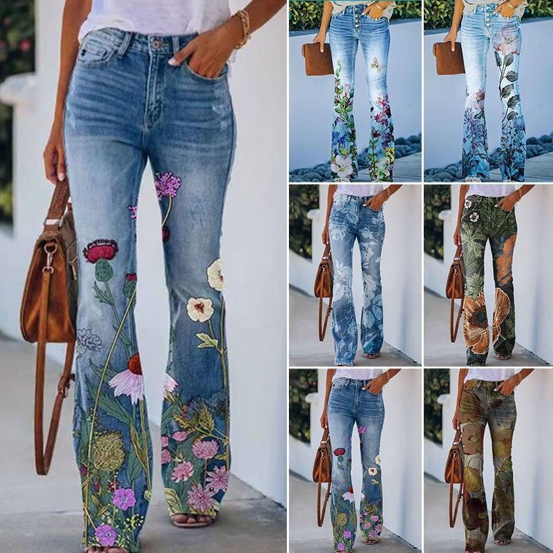 Eden™ | Vaqueros flare de tiro alto con estampado floral