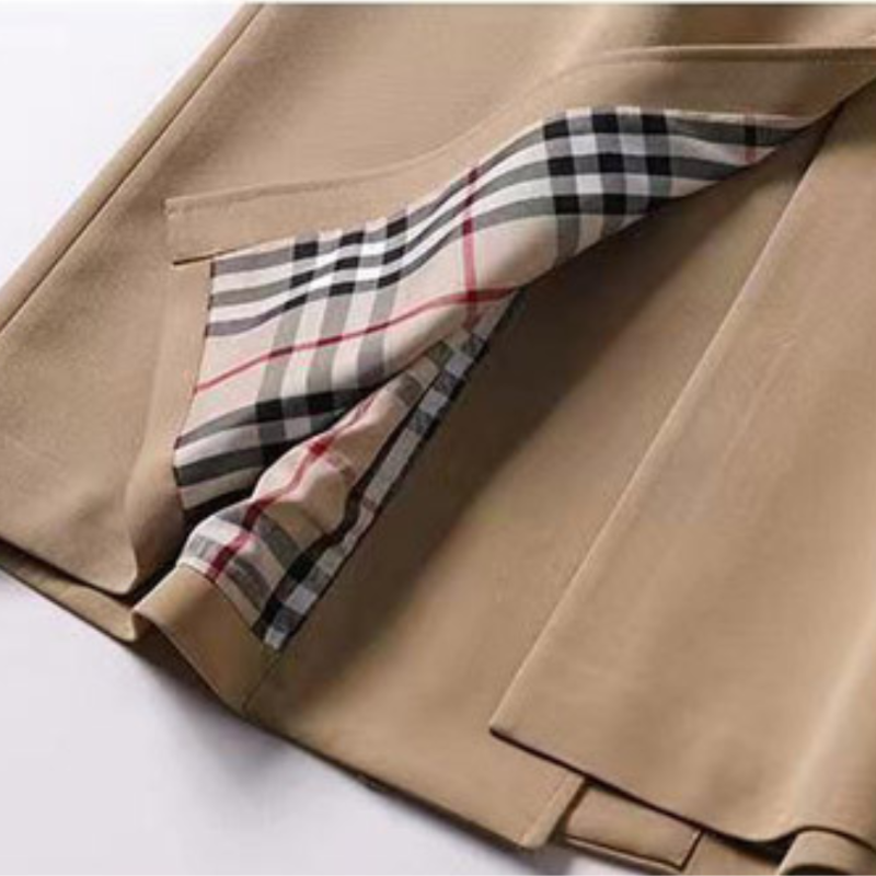 Rachel™ | Gabardina larga con cinturón y forro de cuadros