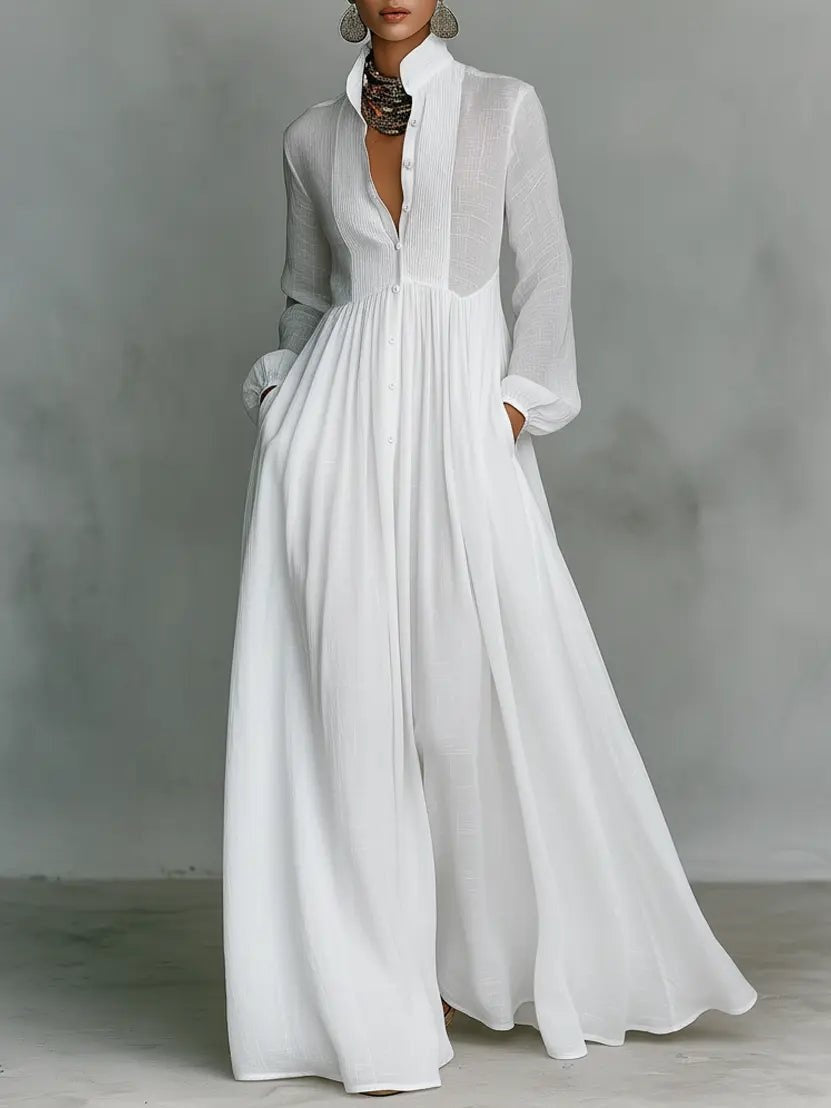Lucy™ | Vestido de novia sencillo de manga larga con botones