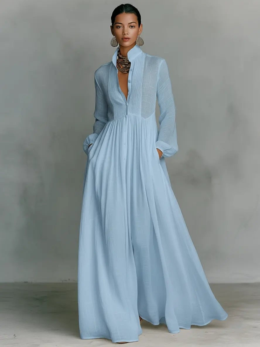 Lucy™ | Vestido de novia sencillo de manga larga con botones