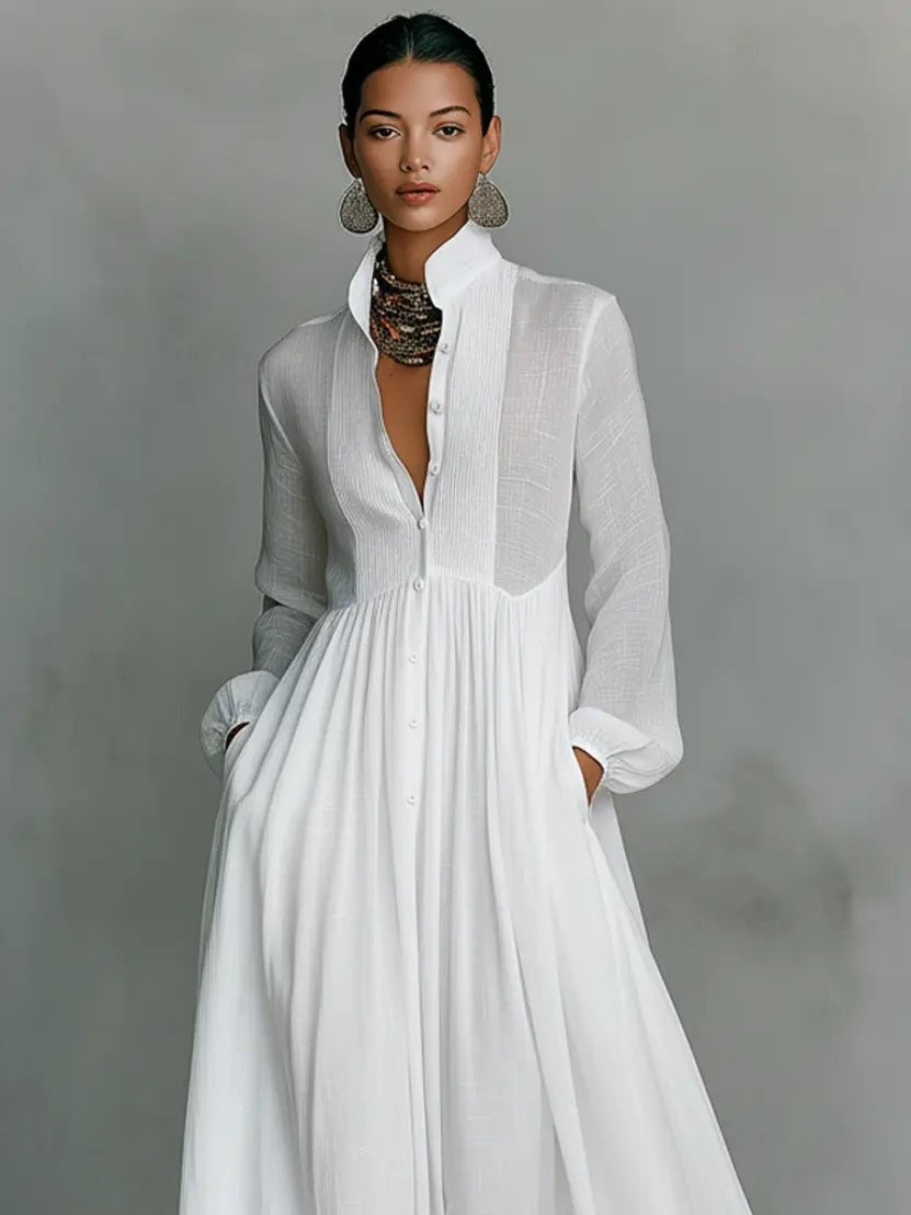 Lucy™ | Vestido de novia sencillo de manga larga con botones