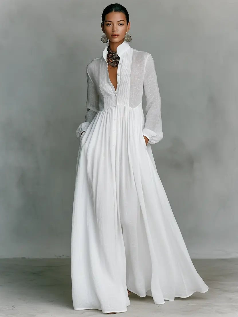 Lucy™ | Vestido de novia sencillo de manga larga con botones