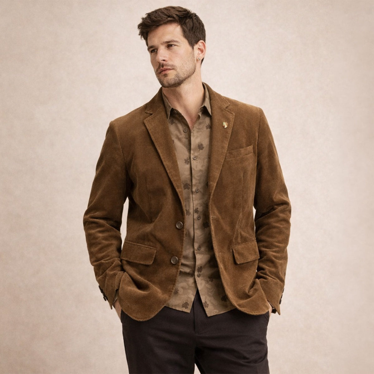 Ethan™ | Blazer de pana con solapa y forro estampado