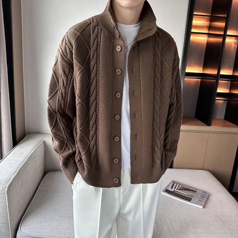 Samuel™ | Cárdigan de punto trenzado con cuello alto