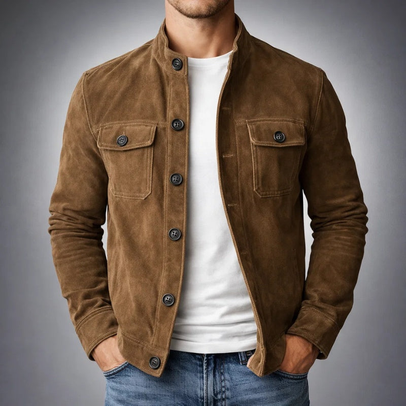 Troy™ | Chaqueta de ante con cuello mao y bolsillos