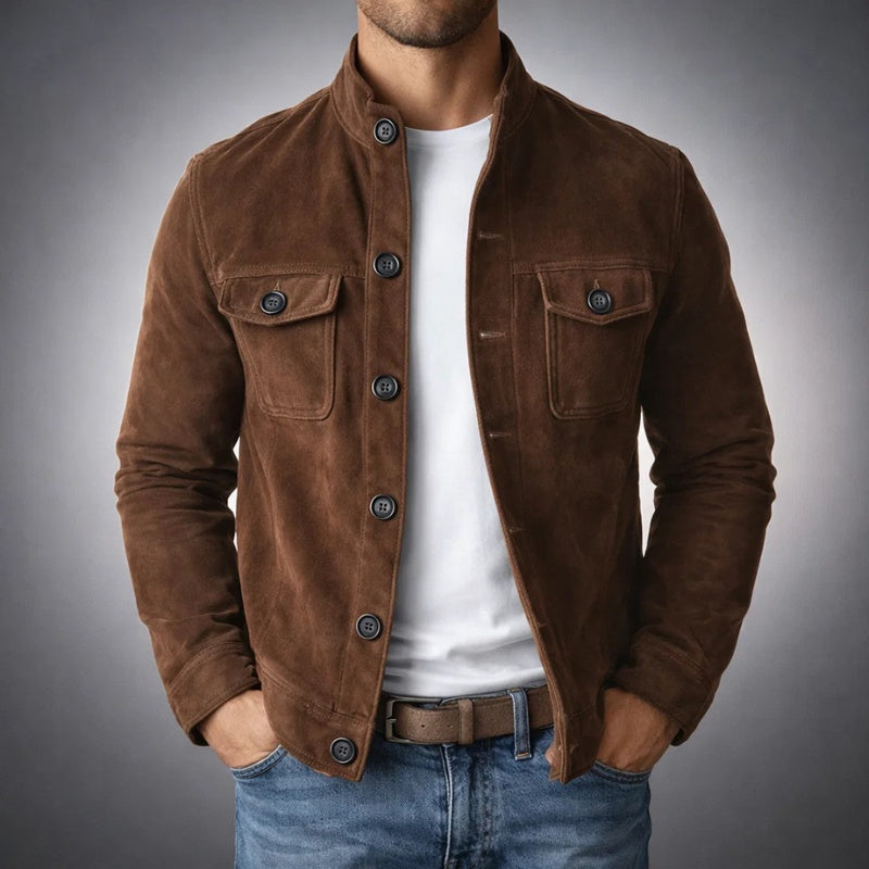 Troy™ | Chaqueta de ante con cuello mao y bolsillos