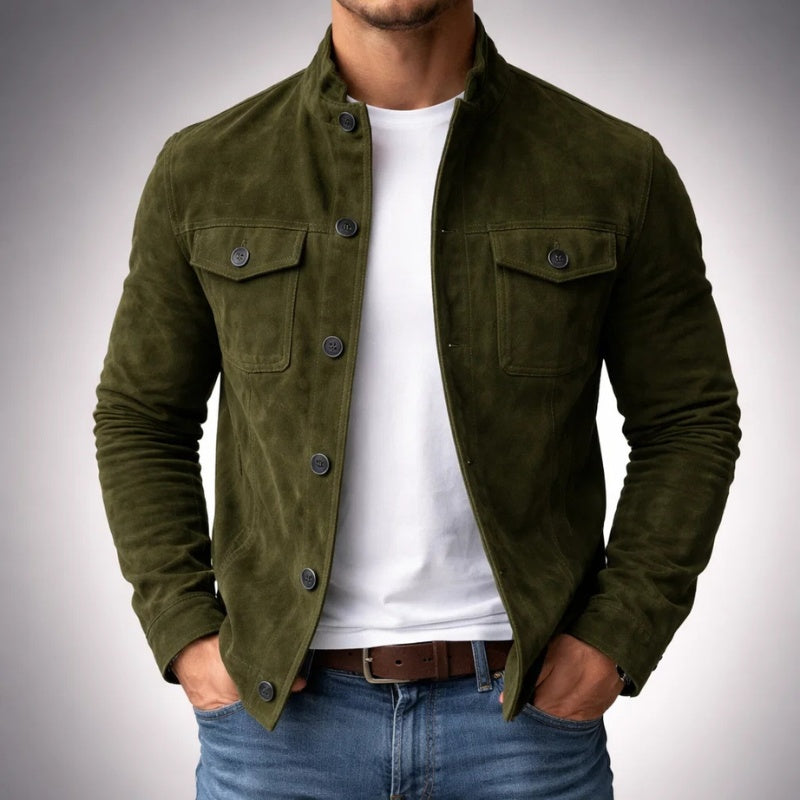 Troy™ | Chaqueta de ante con cuello mao y bolsillos