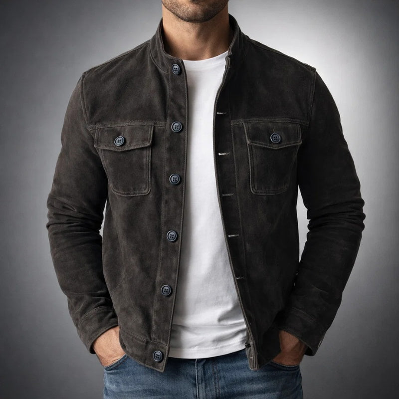 Troy™ | Chaqueta de ante con cuello mao y bolsillos