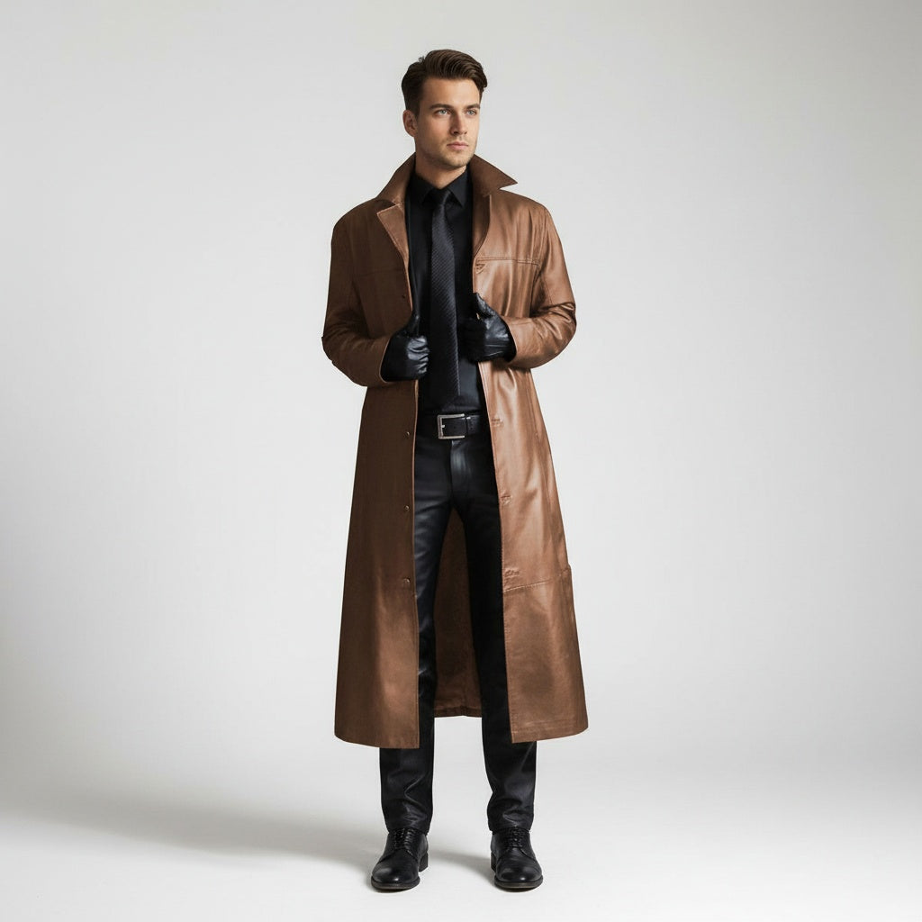 Shane™ | Chaqueta larga de piel con cuello solapa