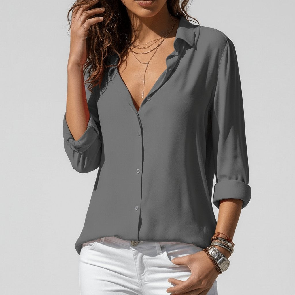 Maeve™ | Camisa blanca de manga larga con cuello clásico
