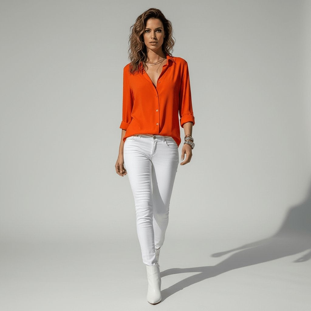 Maeve™ | Camisa blanca de manga larga con cuello clásico
