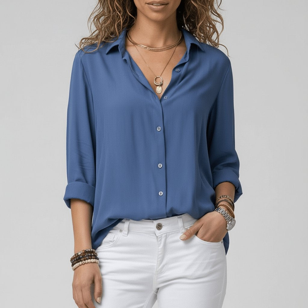 Maeve™ | Camisa blanca de manga larga con cuello clásico