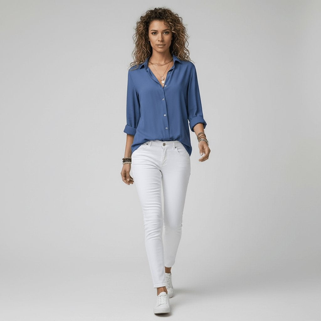 Maeve™ | Camisa blanca de manga larga con cuello clásico